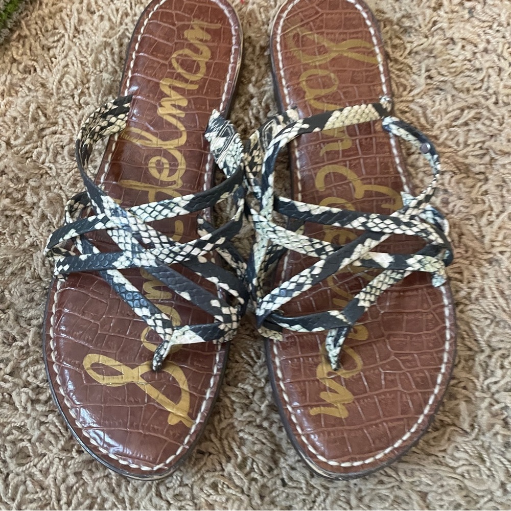 Sam Edelman Georgette Slide Sandal Flats Leather Snake Print Women’s Size 9 EUC - Picture 2 of 9
